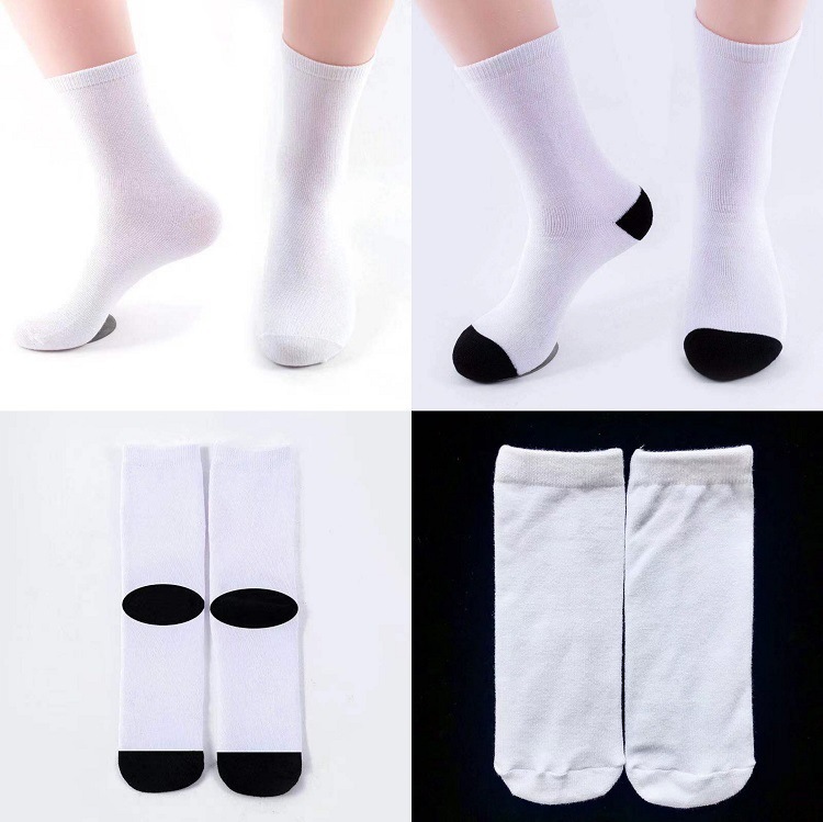 CHINESE WAREHOUSE Sublimation White Blank Printing Crew Polyester Cotton Socks Mix Style And Size