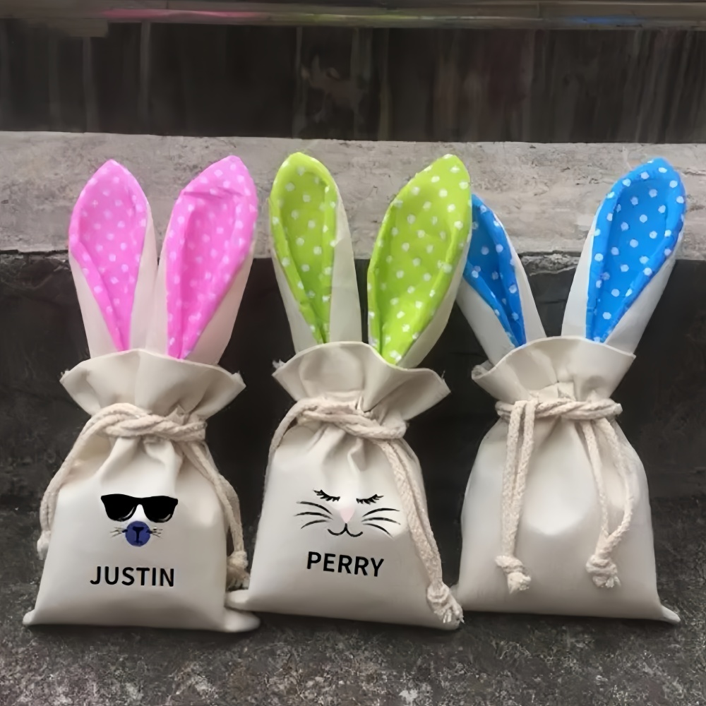 CHINESE WAREHOUSE Drawstring Easter Sublimation Bunny Ear Candy Bags