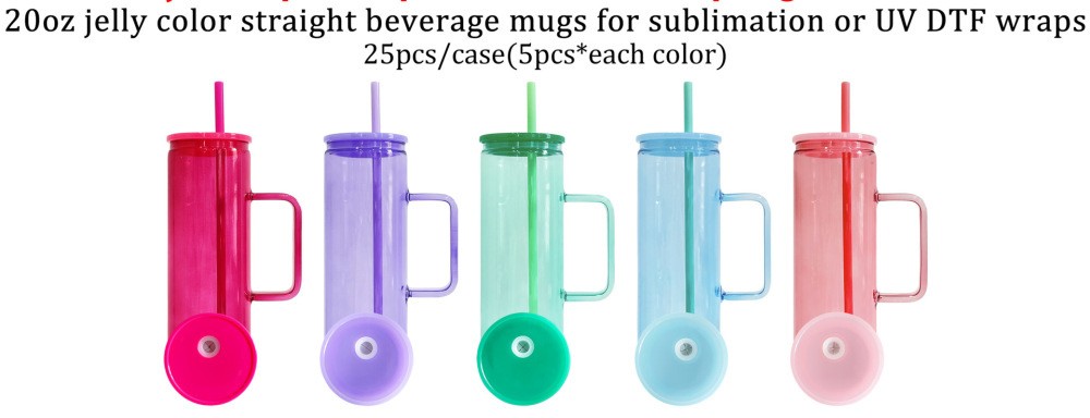 CHINESE WAREHOUSE 20oz Colorful Sublimation Glass Tumbler With Handle
