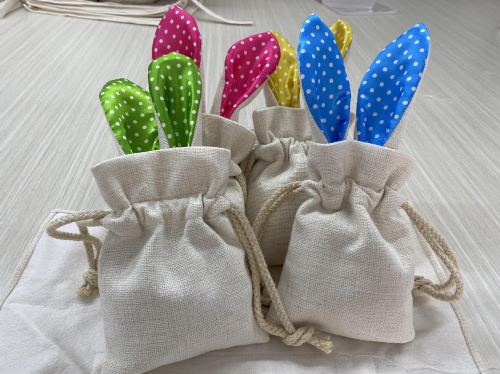 CHINESE WAREHOUSE Drawstring Easter Sublimation Bunny Ear Candy Bags
