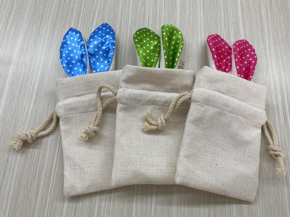 CHINESE WAREHOUSE Drawstring Easter Sublimation Bunny Ear Candy Bags