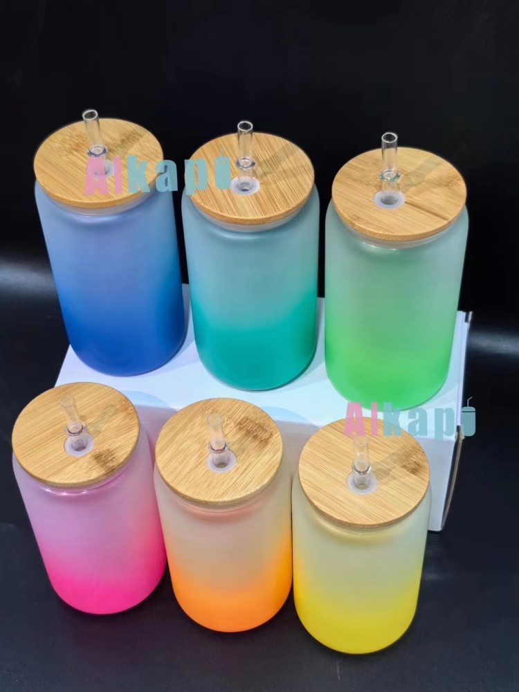 USA RTS 16oz Sublimation Blank Ombre Gradient Frosted Glass Can