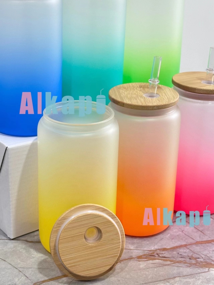 USA RTS 16oz Sublimation Blank Ombre Gradient Frosted Glass Can