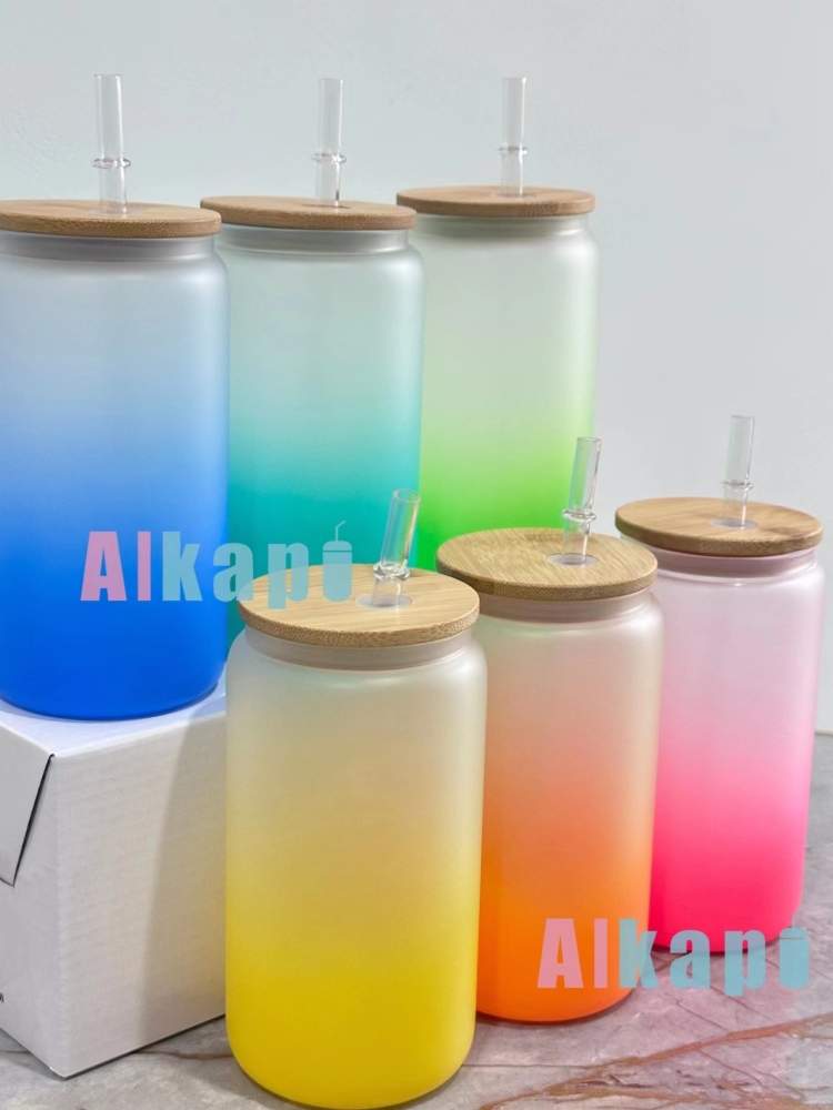 USA RTS 16oz Sublimation Blank Ombre Gradient Frosted Glass Can