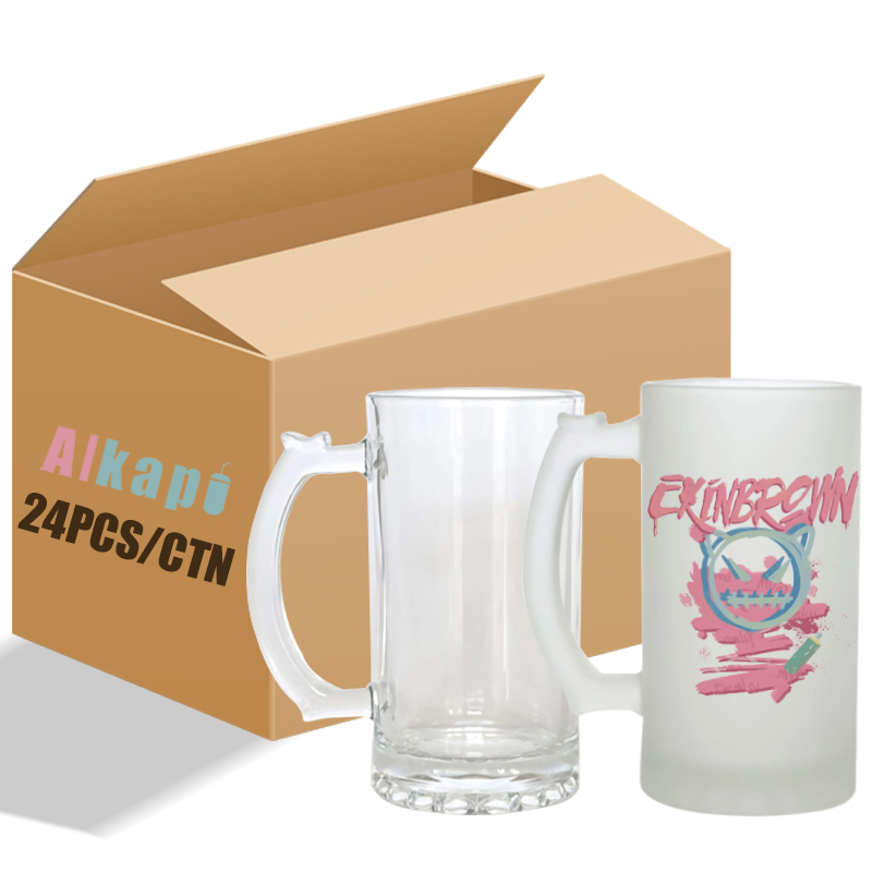 USA RTS 16oz Sublimation Frosted Clear Glass Beer Can With Handle