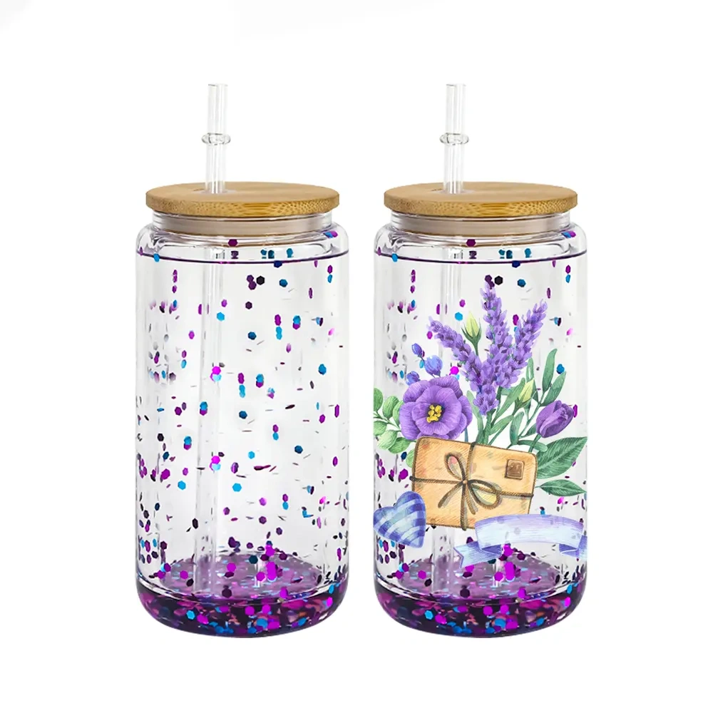 USA RTS 16oz Sublimation Double Wall Clear Glass Can With Bamboo Lid ...