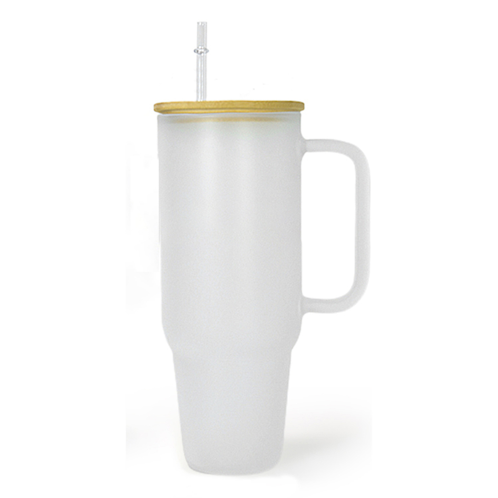 USA RTS 32oz 40oz Sublimation Frosted Clear Glass Bottle With Wooden Lid and Handle