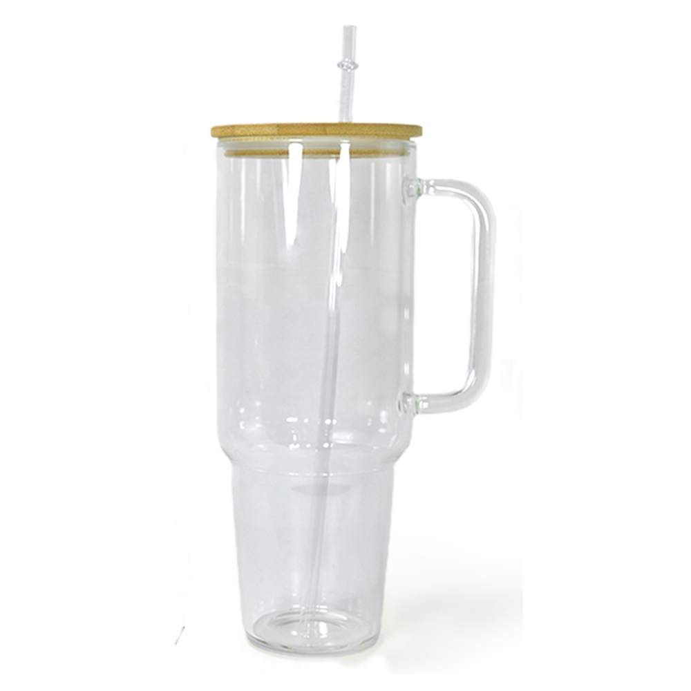 USA RTS 32oz 40oz Sublimation Frosted Clear Glass Bottle With Wooden Lid and Handle