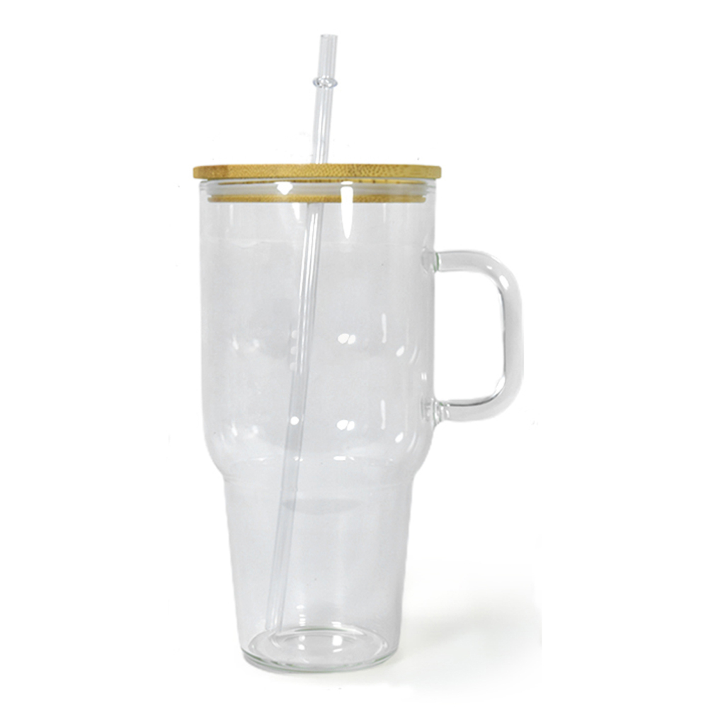 USA RTS 32oz 40oz Sublimation Frosted Clear Glass Bottle With Wooden Lid and Handle