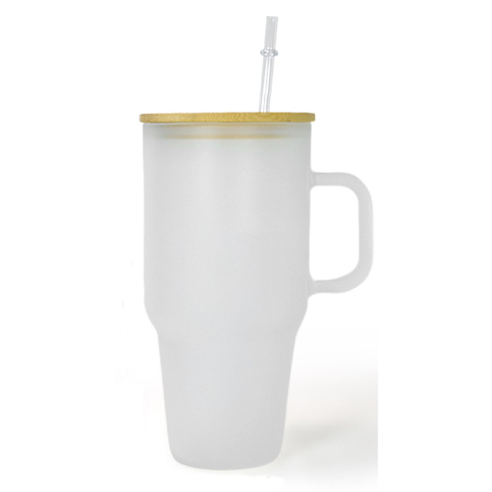 USA RTS 32oz 40oz Sublimation Frosted Clear Glass Bottle With Wooden Lid and Handle