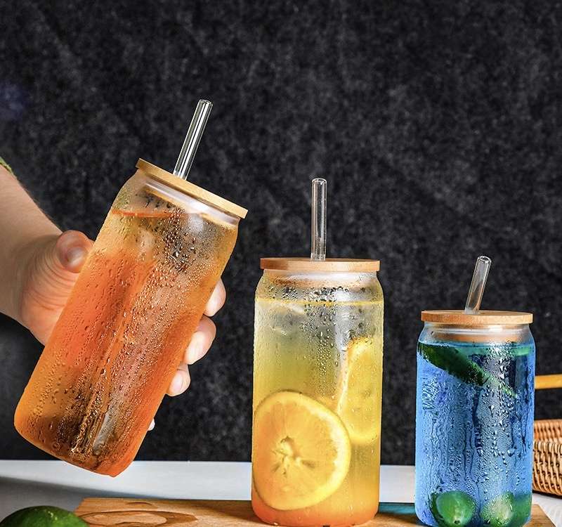 CHINESE WAREHOUSE 16oz Regular Clear Glass Beer Can Come With Glass Straw+Bursh+White Box