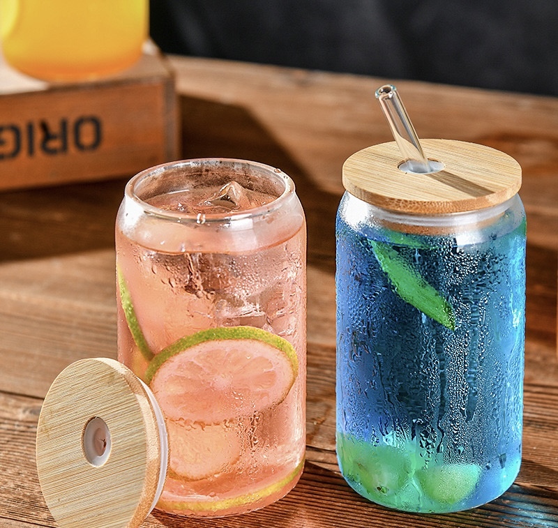 CHINESE WAREHOUSE 16oz Regular Clear Glass Beer Can Come With Glass Straw+Bursh+White Box