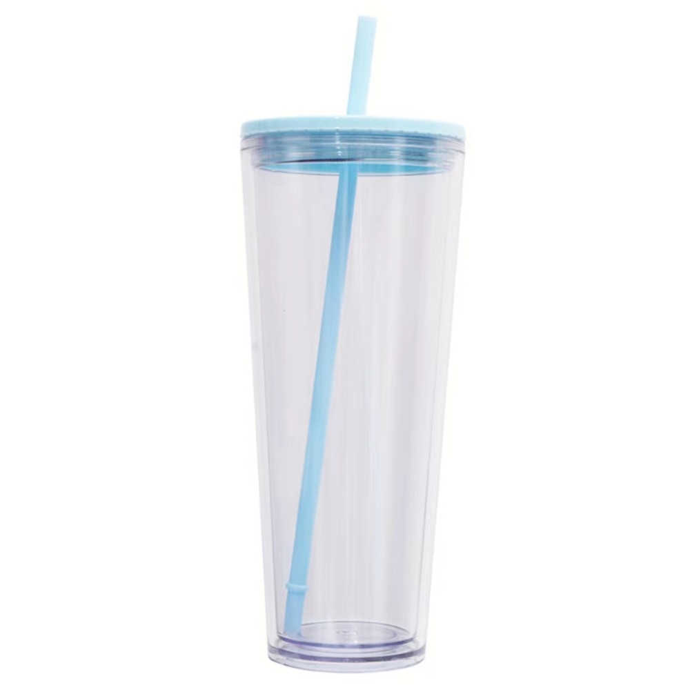 CHINESE WAREHOUSE 24oz Snow Globe Double-Wall Acrylic Tumbler With Straw