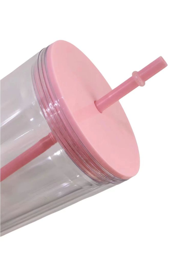CHINESE WAREHOUSE 24oz Snow Globe Double-Wall Acrylic Tumbler With Straw