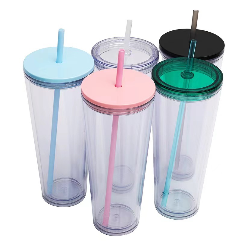 CHINESE WAREHOUSE 24oz Snow Globe Double-Wall Acrylic Tumbler With Straw