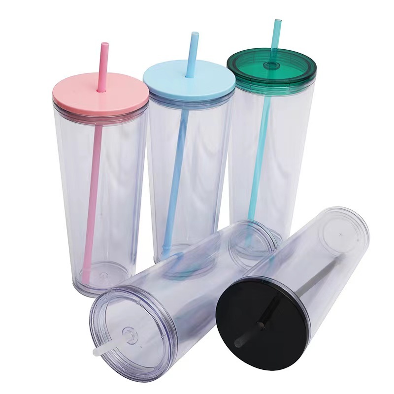 CHINESE WAREHOUSE 24oz Snow Globe Double-Wall Acrylic Tumbler With Straw