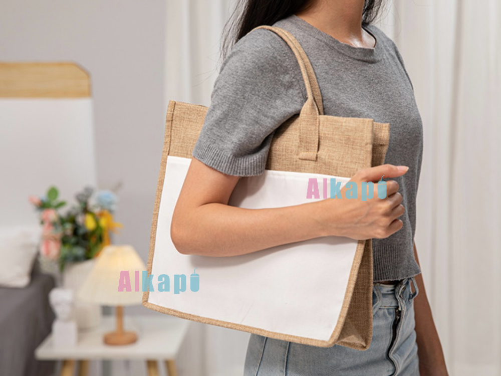 CHINESE WAREHOUSE 15inch*12 inch*3.9 inch Sublimation Portable Burlap Bag Blank Storage Bag