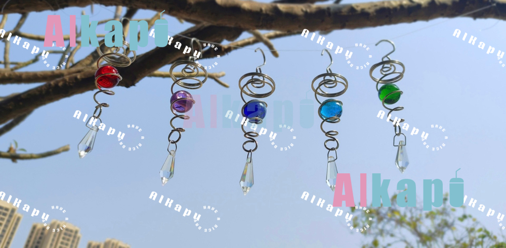 CHINESE WAREHOUSE 7 inch Stainless Steel Wind Chime Hanging Glass Ball Crystal Pendant Wind Tail
