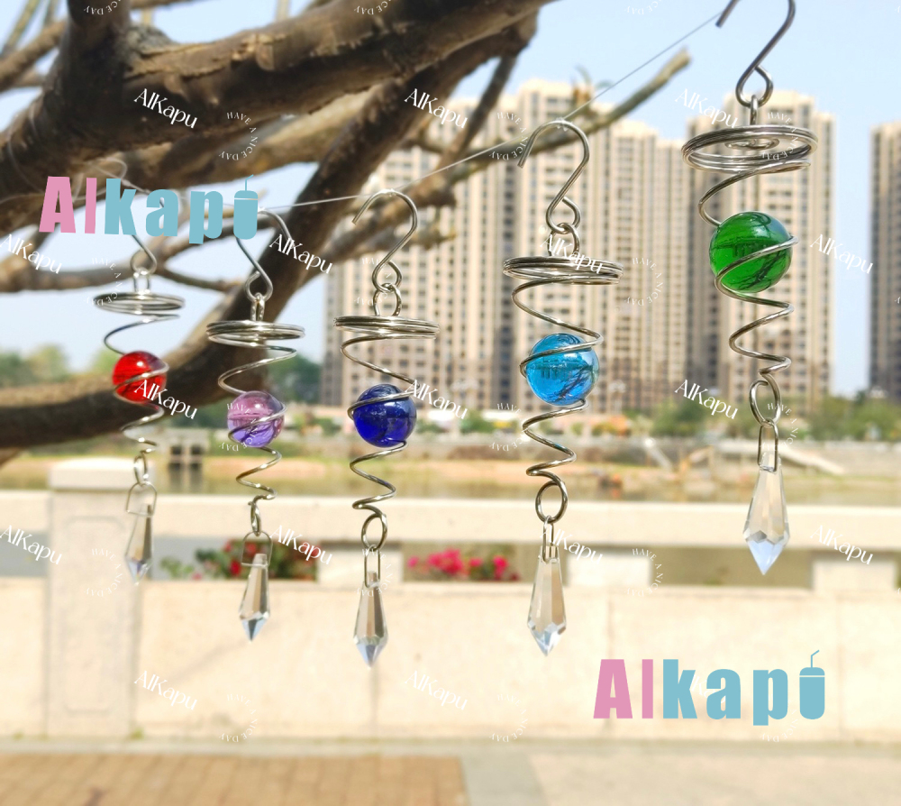 CHINESE WAREHOUSE 7 inch Stainless Steel Wind Chime Hanging Glass Ball Crystal Pendant Wind Tail
