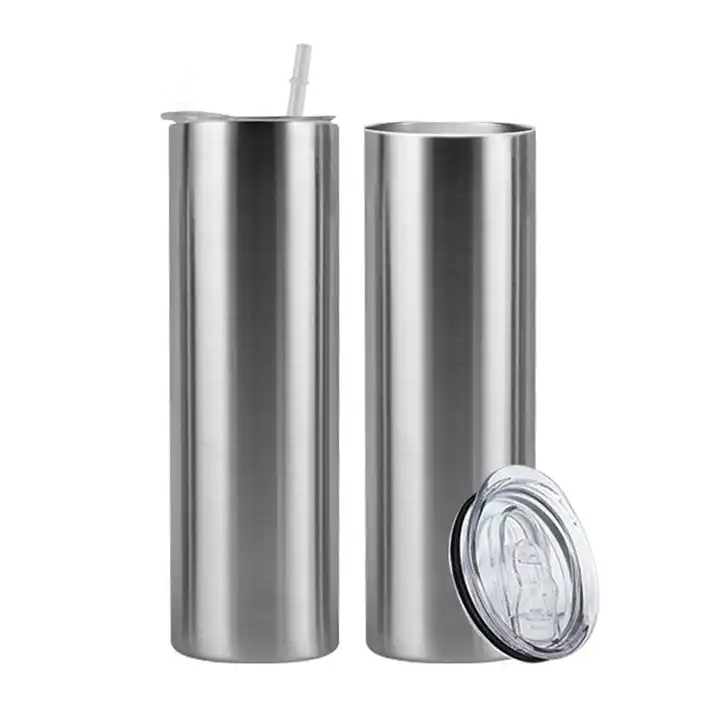 USA RTS 20oz Sublimation Silver Stainless Steel Tumbler With Plastic Straw