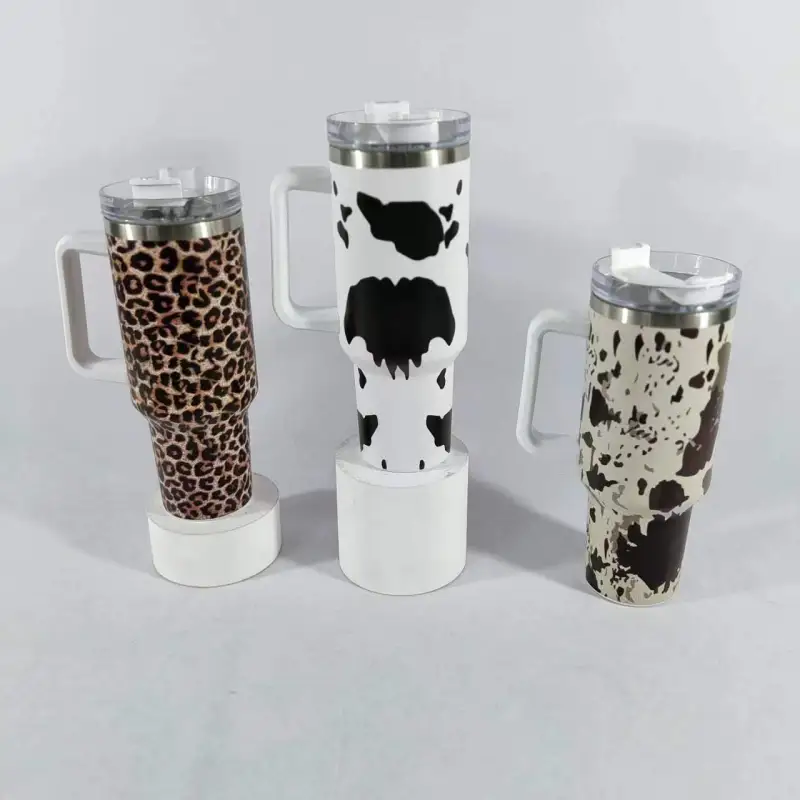USA RTS 40oz V1 leopard print tumbler with handle
