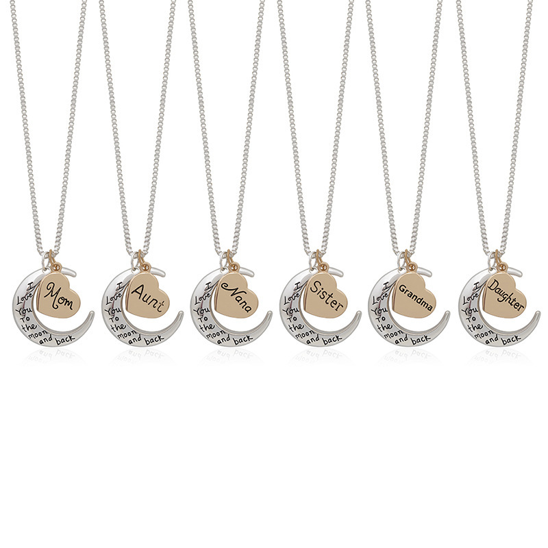 CHINESE WAREHOUSE Mother's Day Gift I Love You Moon Necklace Alloy