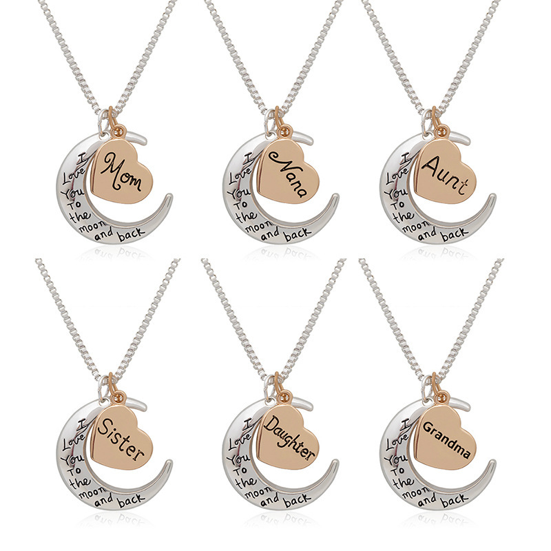 CHINESE WAREHOUSE Mother's Day Gift I Love You Moon Necklace Alloy