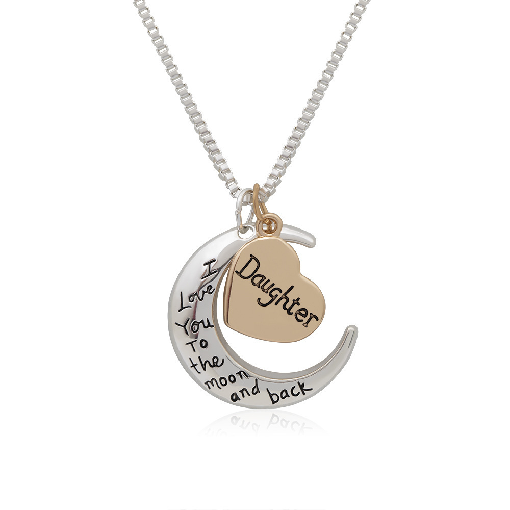 CHINESE WAREHOUSE Mother's Day Gift I Love You Moon Necklace Alloy