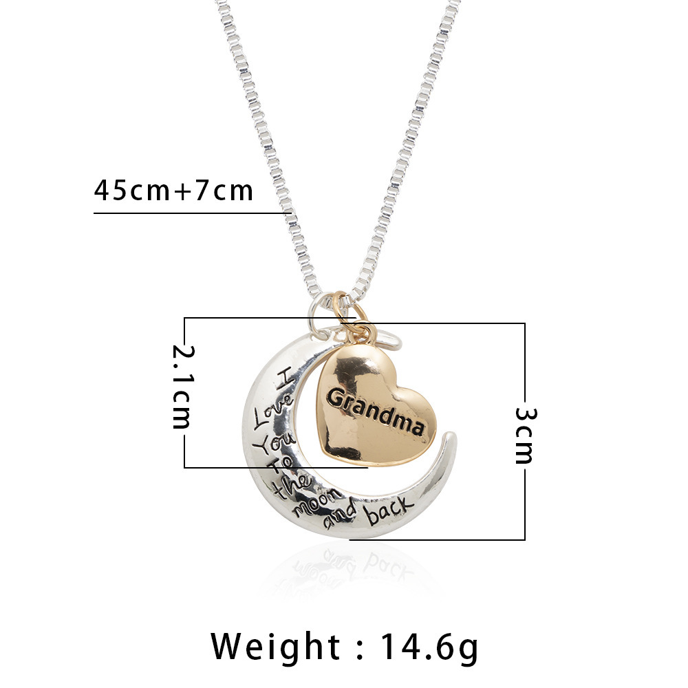 CHINESE WAREHOUSE Mother's Day Gift I Love You Moon Necklace Alloy