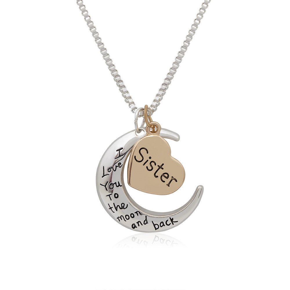 CHINESE WAREHOUSE Mother's Day Gift I Love You Moon Necklace Alloy