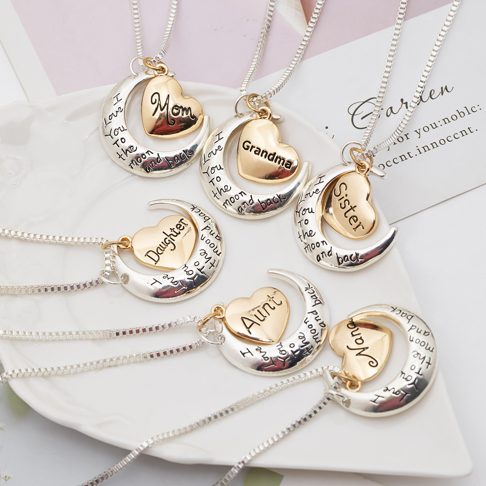 CHINESE WAREHOUSE Mother's Day Gift I Love You Moon Necklace Alloy