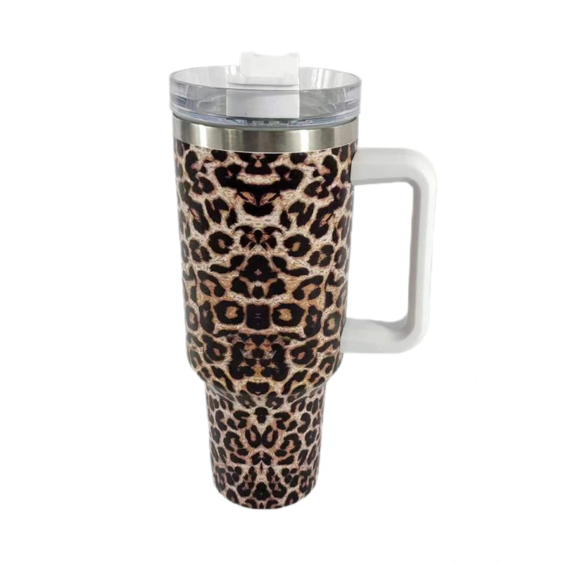 USA RTS 40oz V1 leopard print tumbler with handle
