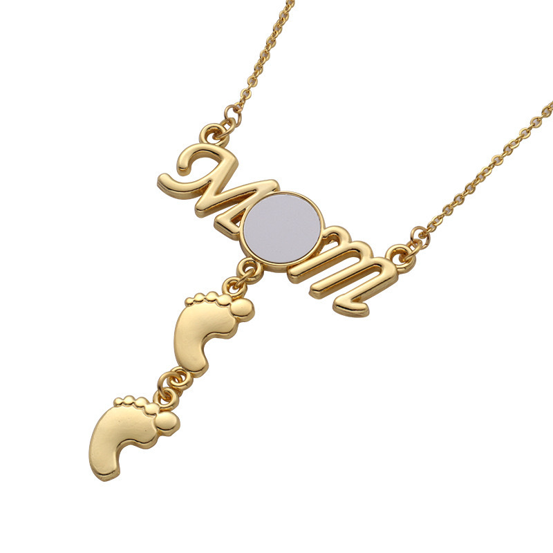 CHINESE WAREHOUSE Sublimation MOM Nacklace With Footprint