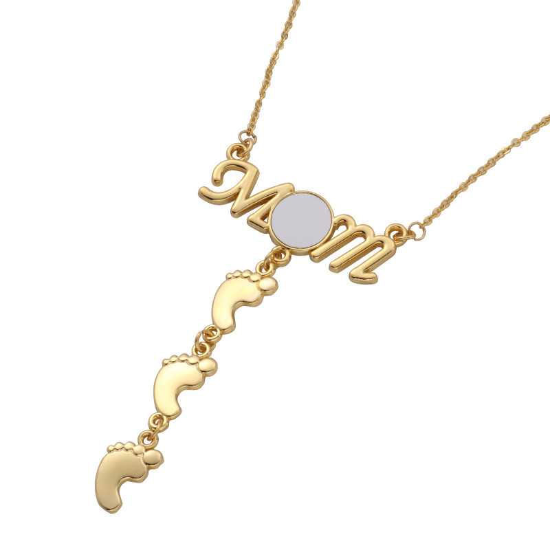 CHINESE WAREHOUSE Sublimation MOM Nacklace With Footprint