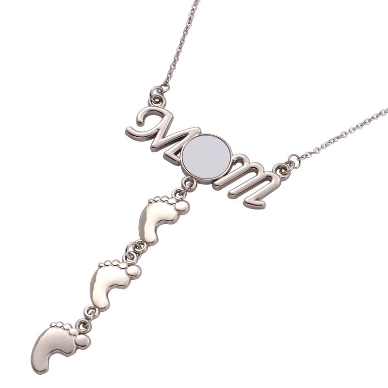 CHINESE WAREHOUSE Sublimation MOM Nacklace With Footprint
