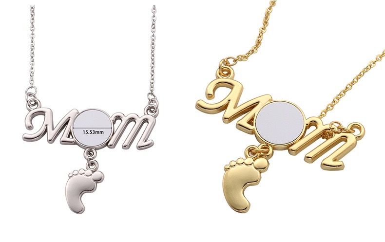 CHINESE WAREHOUSE Sublimation MOM Nacklace With Footprint