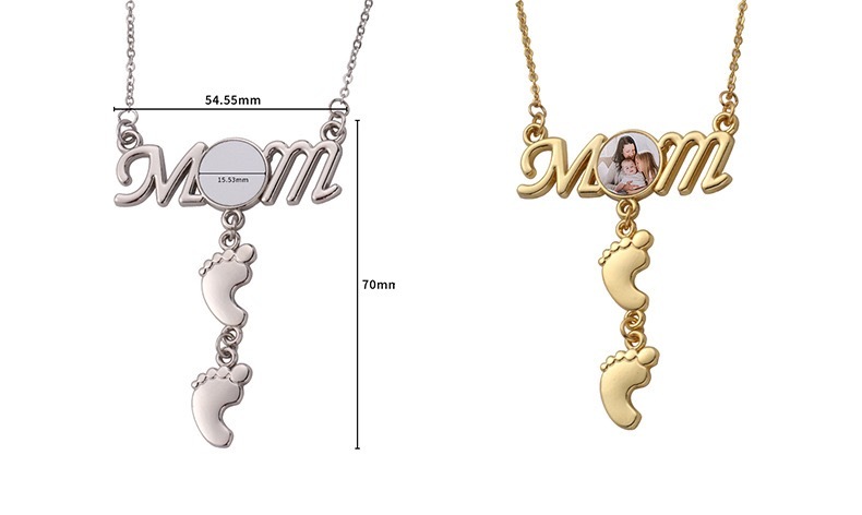 CHINESE WAREHOUSE Sublimation MOM Nacklace With Footprint