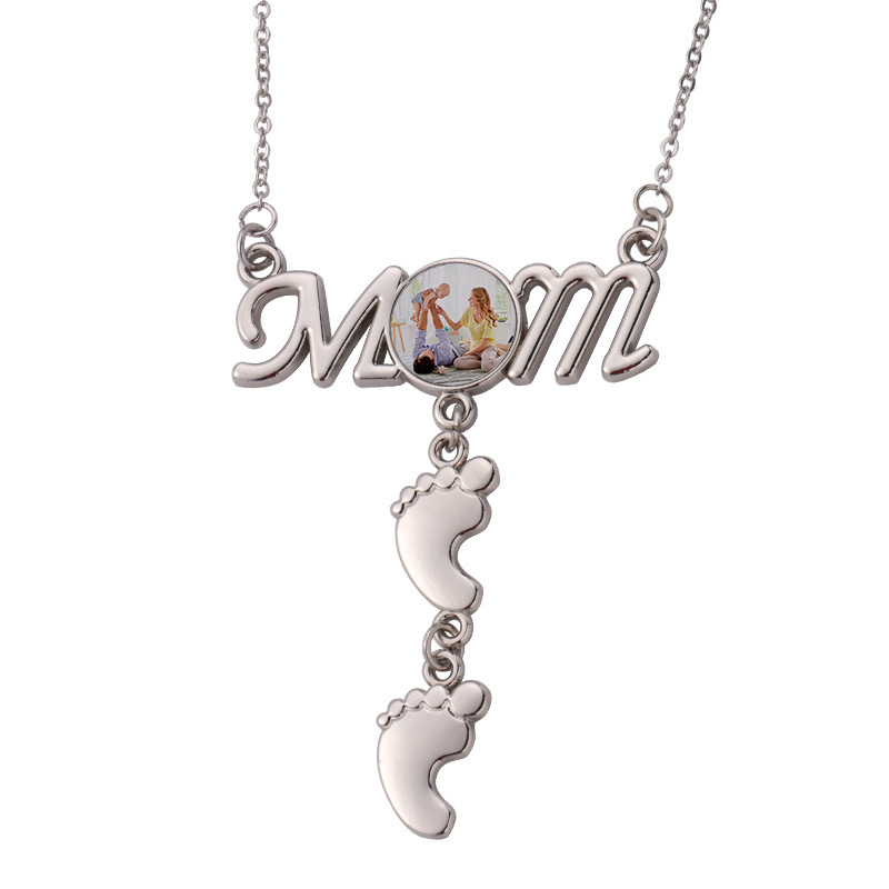 CHINESE WAREHOUSE Sublimation MOM Nacklace With Footprint
