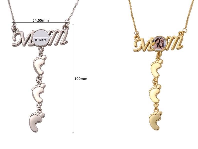 CHINESE WAREHOUSE Sublimation MOM Nacklace With Footprint