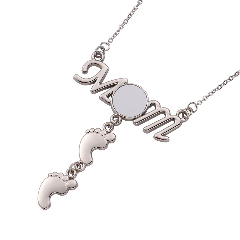 CHINESE WAREHOUSE Sublimation MOM Nacklace With Footprint