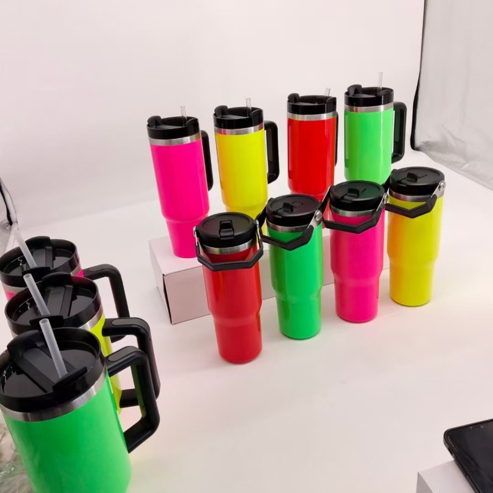 CHINESE WAREHOUSE 30oz 40oz Fluorescent Colors Hot sale Sublimation Travel Tumbler With Colorful Lid