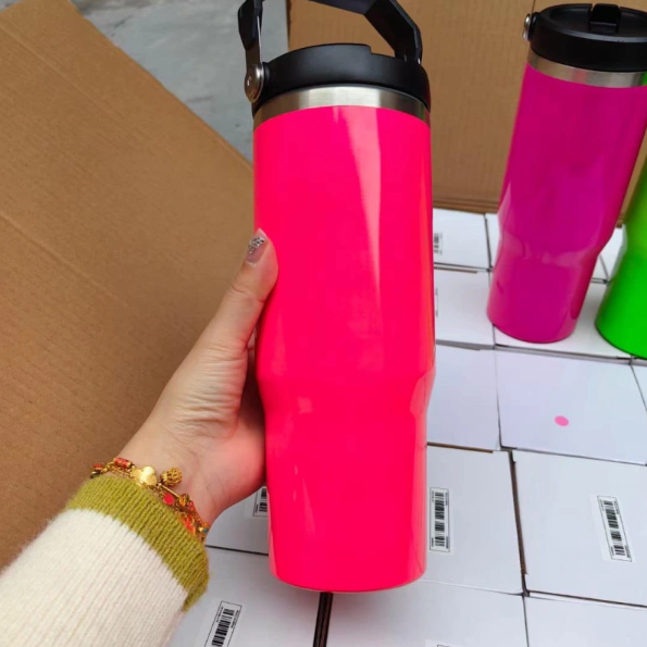 CHINESE WAREHOUSE 30oz  Fluorescent Colors Hot sale Sublimation Travel Tumbler With Colorful Lid