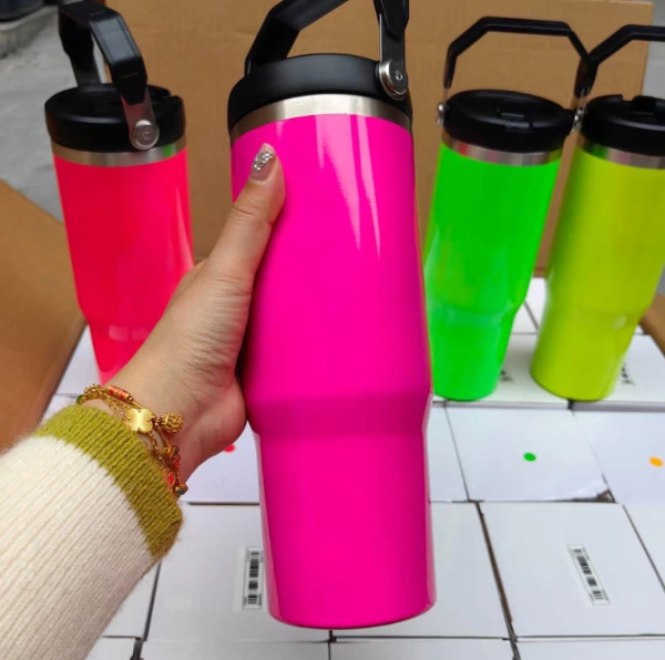 CHINESE WAREHOUSE 30oz  Fluorescent Colors Hot sale Sublimation Travel Tumbler With Colorful Lid