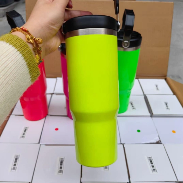 CHINESE WAREHOUSE 30oz  Fluorescent Colors Hot sale Sublimation Travel Tumbler With Colorful Lid