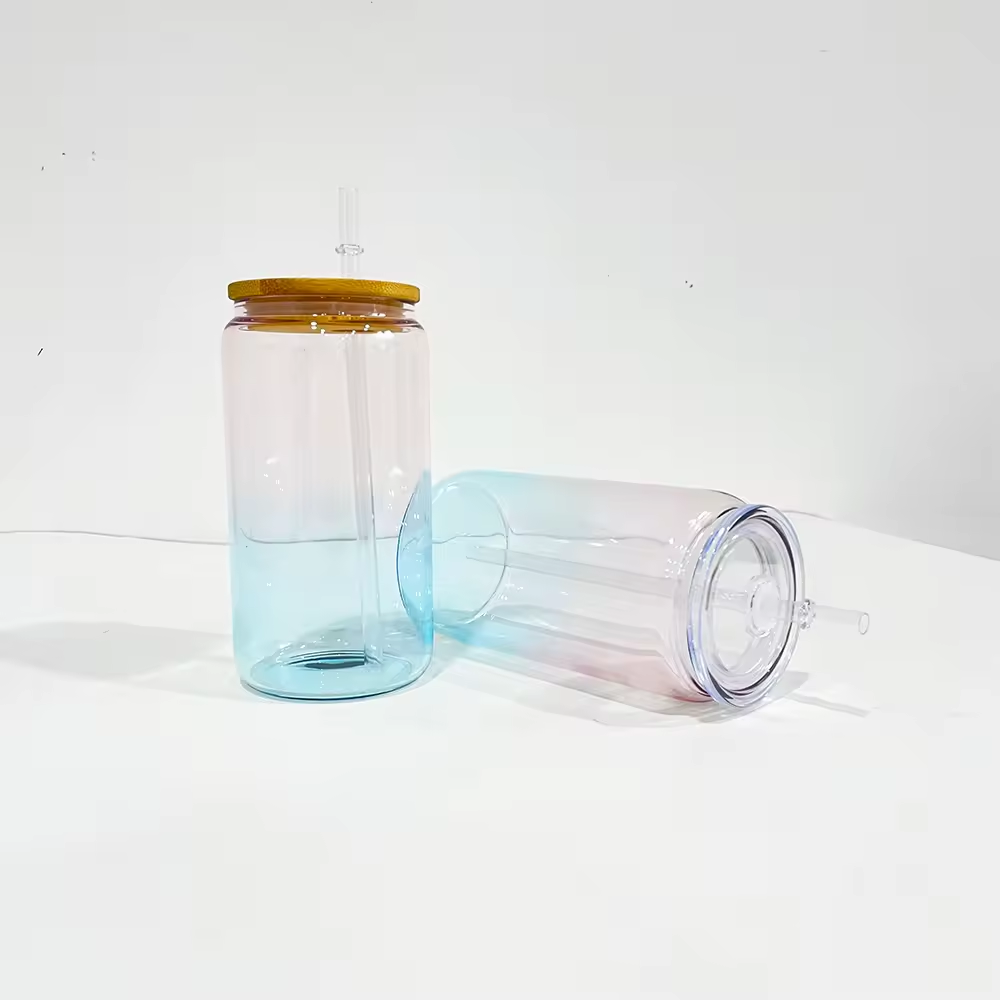 CHINESE WAREHOUSE 16oz Sublimation Clear Gradient Glass Can