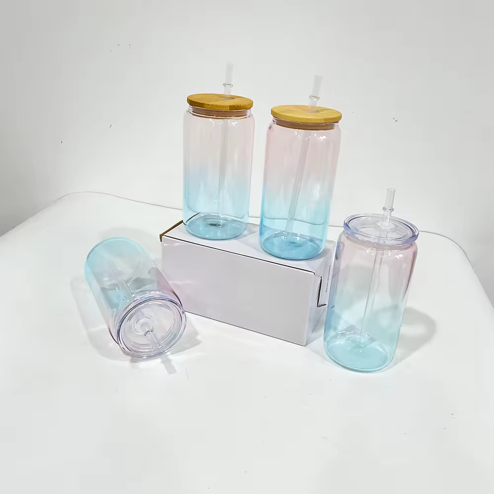 CHINESE WAREHOUSE 16oz Sublimation Clear Gradient Glass Can