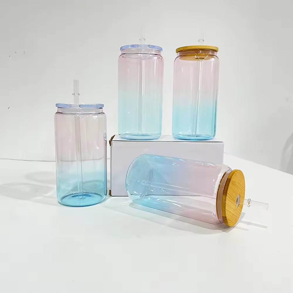 CHINESE WAREHOUSE 16oz Sublimation Clear Gradient Glass Can