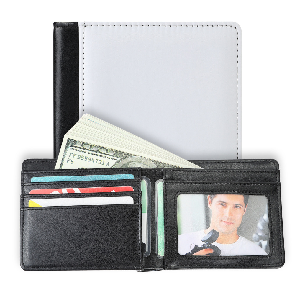CHINESE WAREHOUSE Single Side/Double Side Sublimation PU Leather Men's Short Style Wallet Father's Day Gift