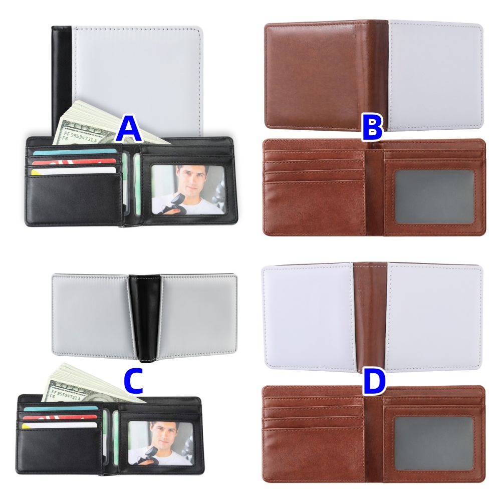 CHINESE WAREHOUSE Single Side/Double Side Sublimation PU Leather Men's Short Style Wallet Father's Day Gift