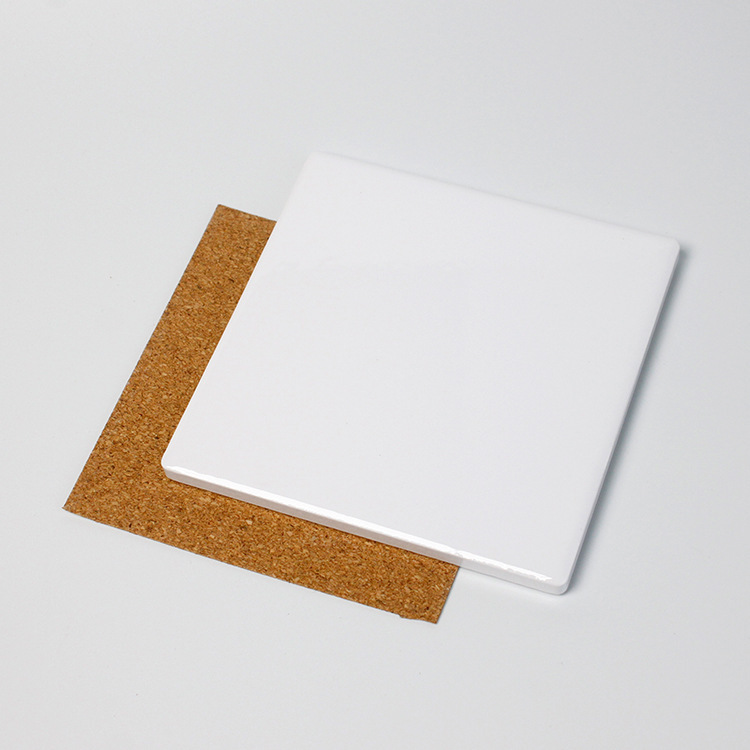 CHINESE WAREHOUSE Sublimation Ceramic Glossy Coaster With Cork